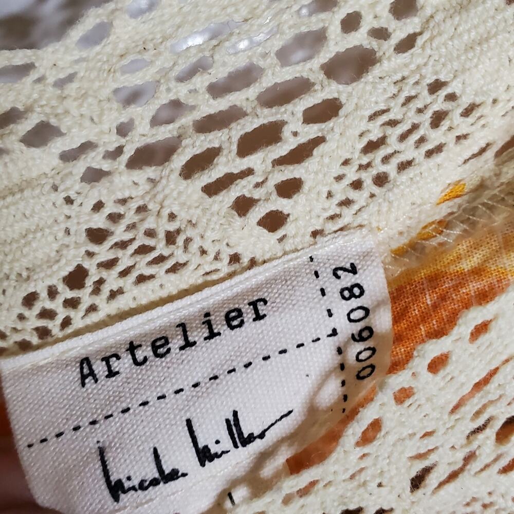 Artelier Nicole Miller Bright yellow & Orange linen Lace edge tunic  Size Large - Picture 5 of 7